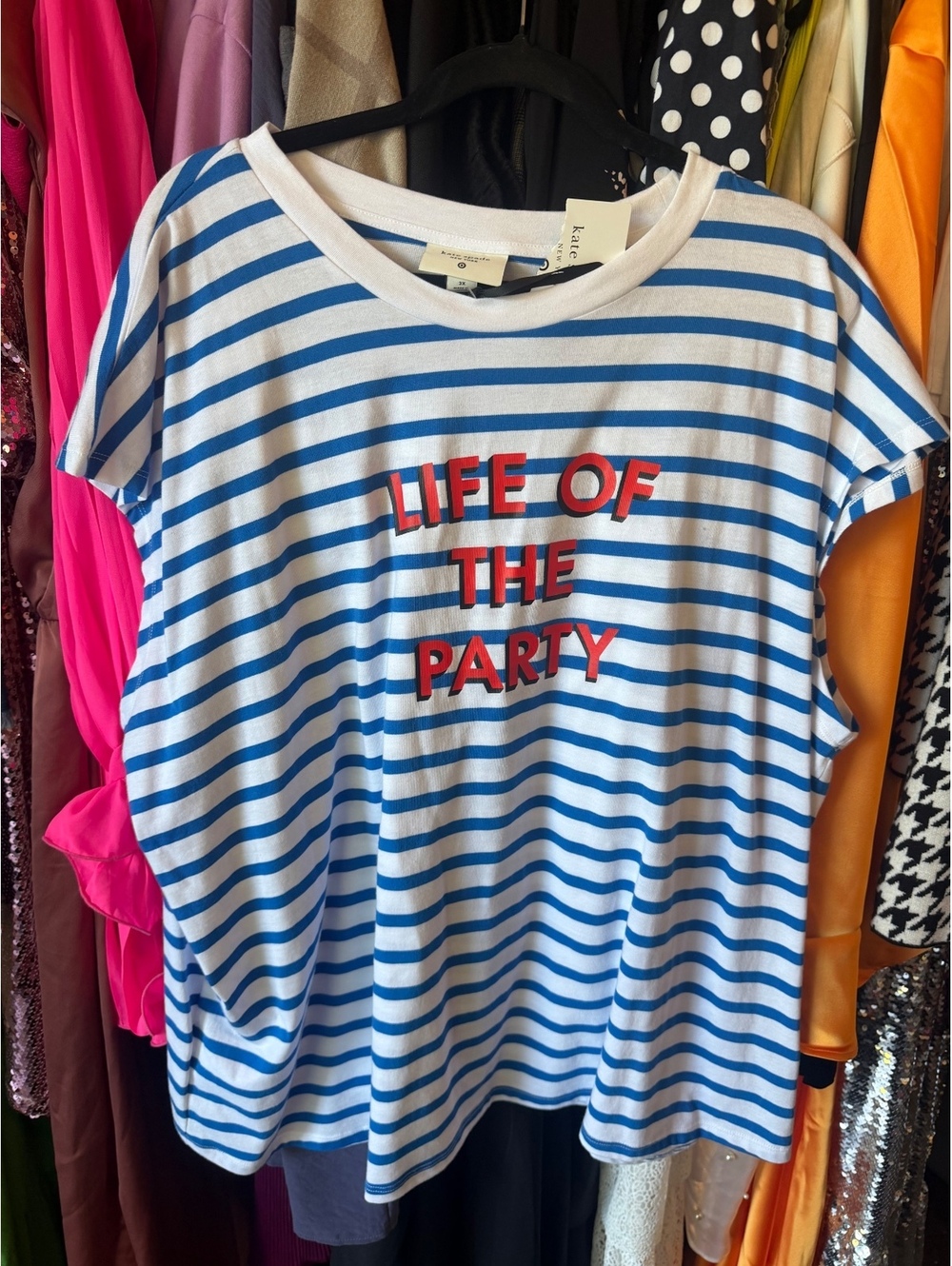 Kate Spade New York Life of the Party Blue and White Striped T-Shirt, Size 3X
